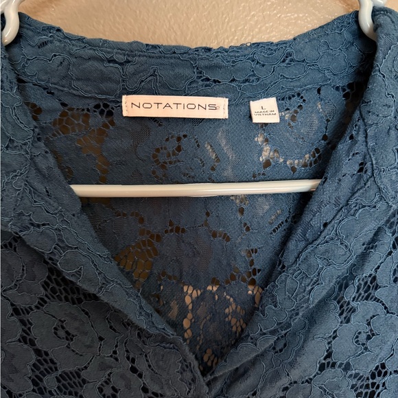 Notations Teal Lace Button Down Shirt - Picture 3 of 5